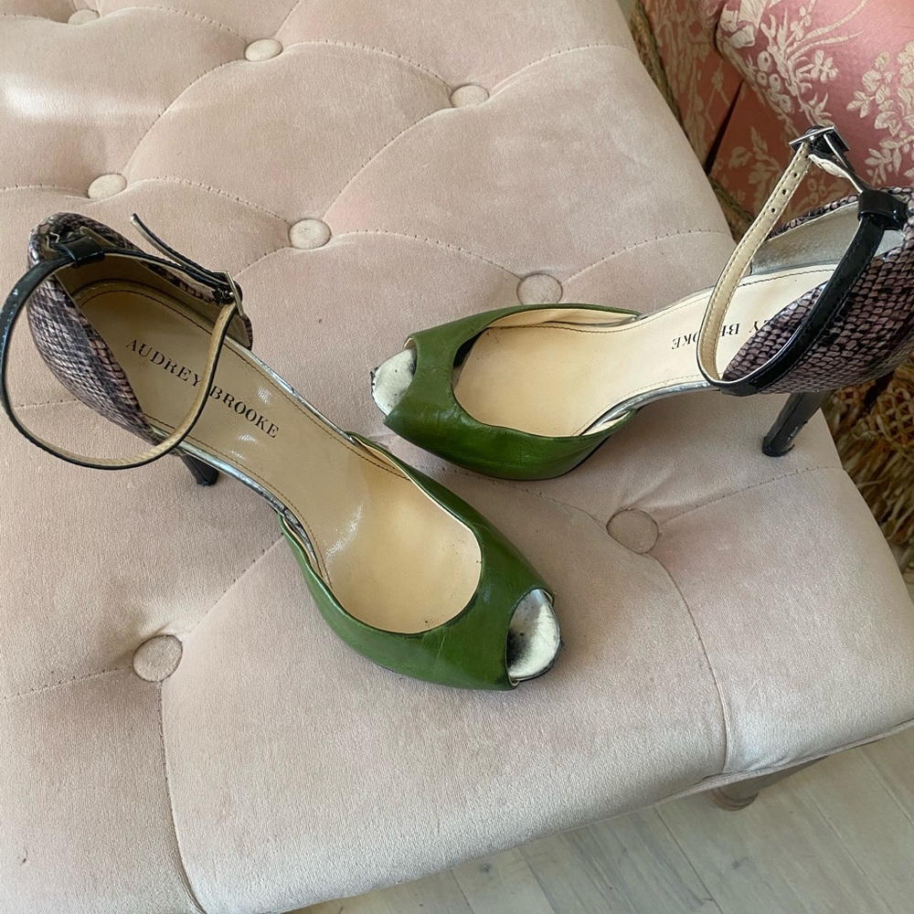 Audrey Brooke Ankle Strap Snakeskin &Green Leather